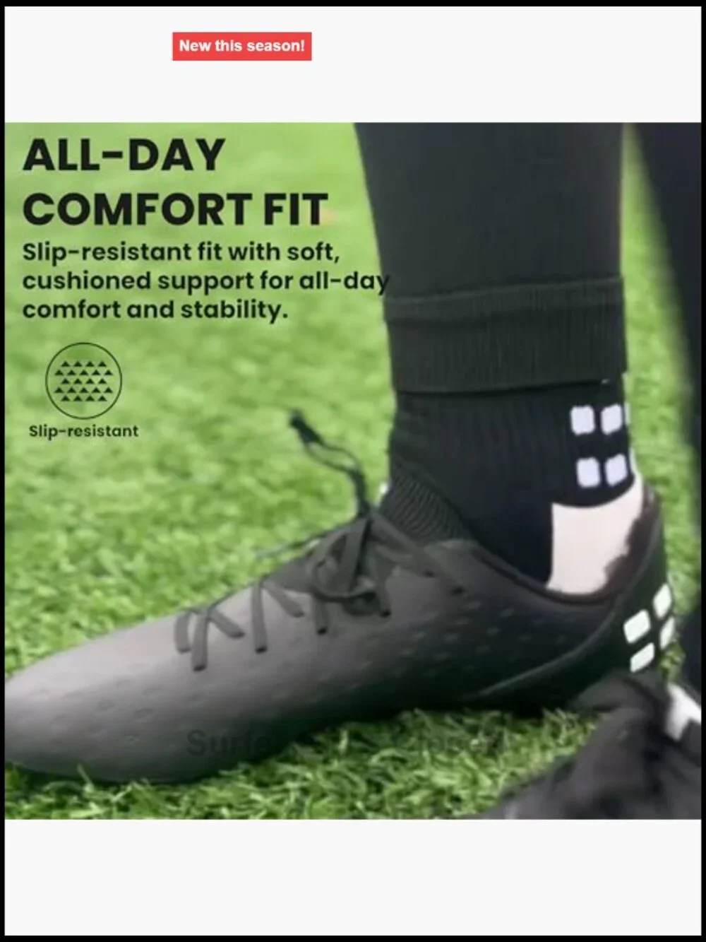 Non Slip Grippy Soccer Crew Socks with Cushion, Patented Grip Technology